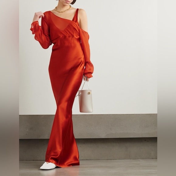 NWT Beare Park Layered Silk Satin And Georgette Maxi Dress Orange Sz AU 14 US 10 - Picture 1 of 13